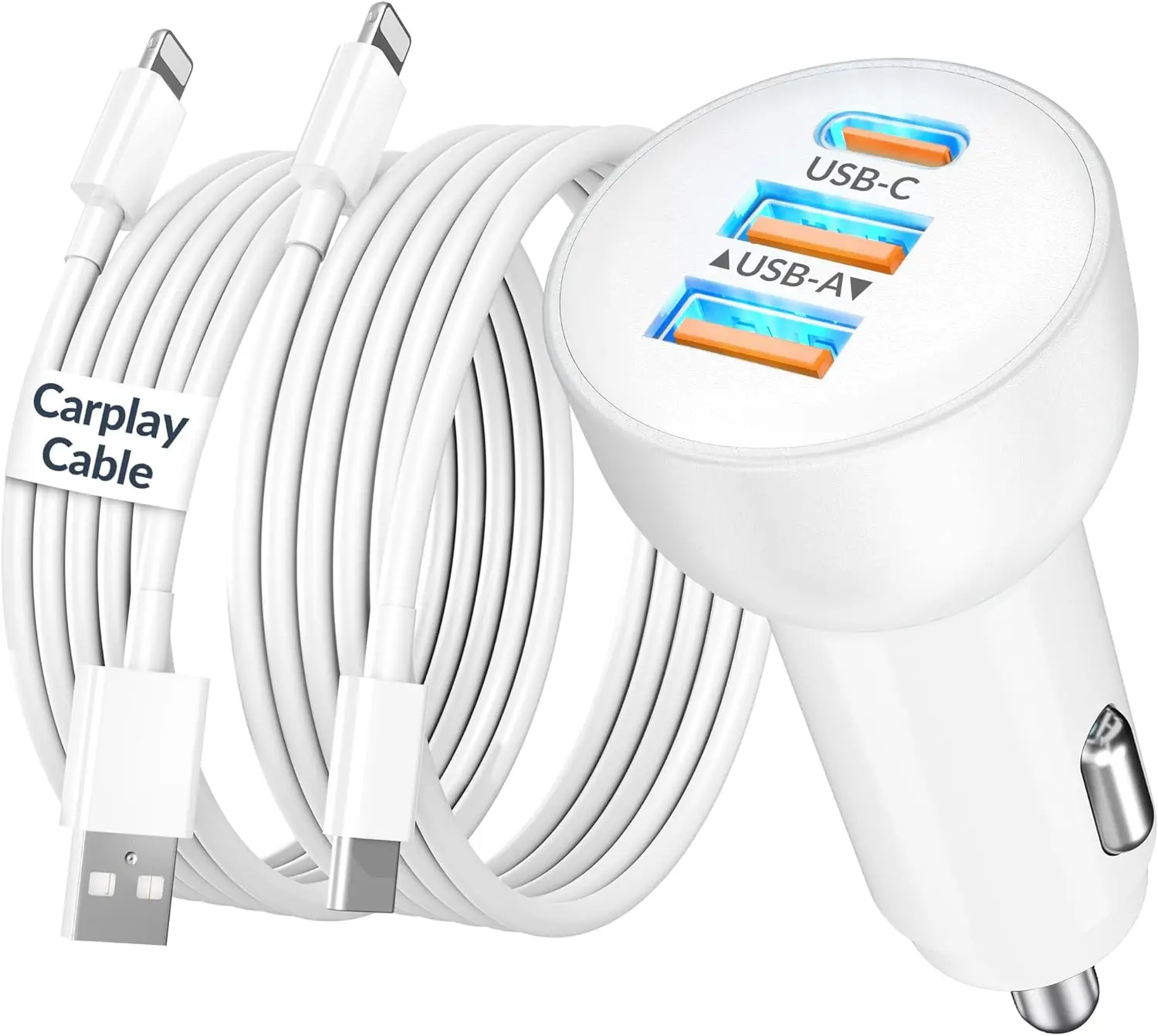 70W 3-Port Car Charger USB C & USB A Fast Charging Adapter for iPhone Samsung Android