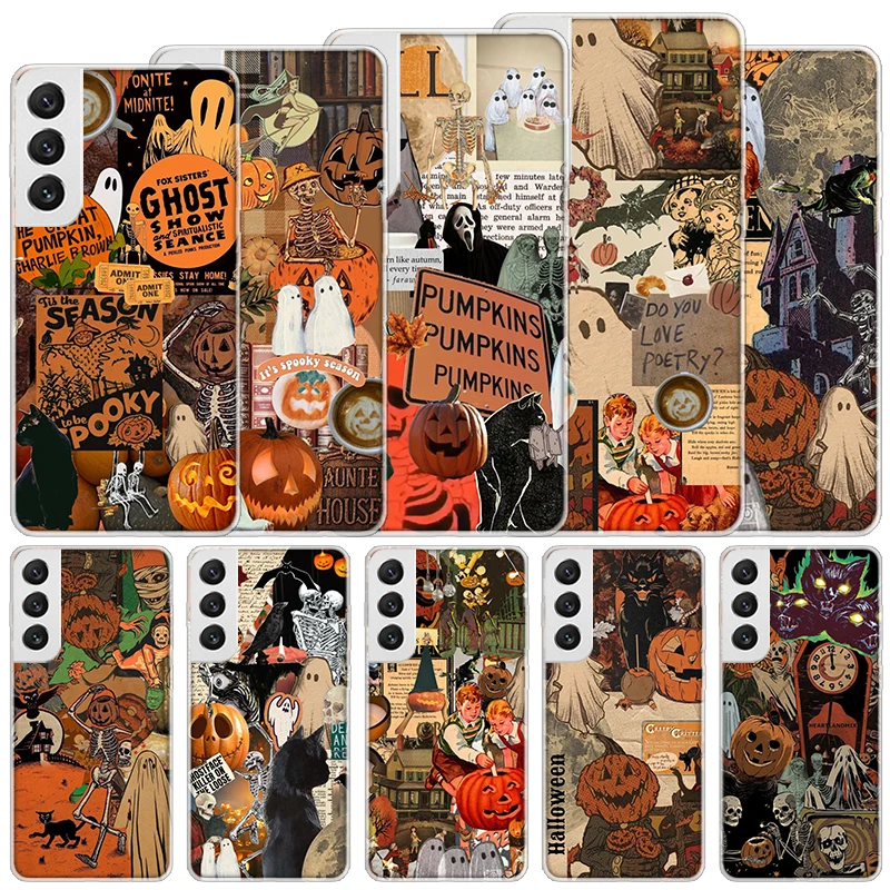 October Fall Halloween Spooky Pumpkin Soft Case For Samsung Galaxy S24 S23 S22 S21 Ultra S20 FE S10 Plus Phone Cover S9 S8 + S10