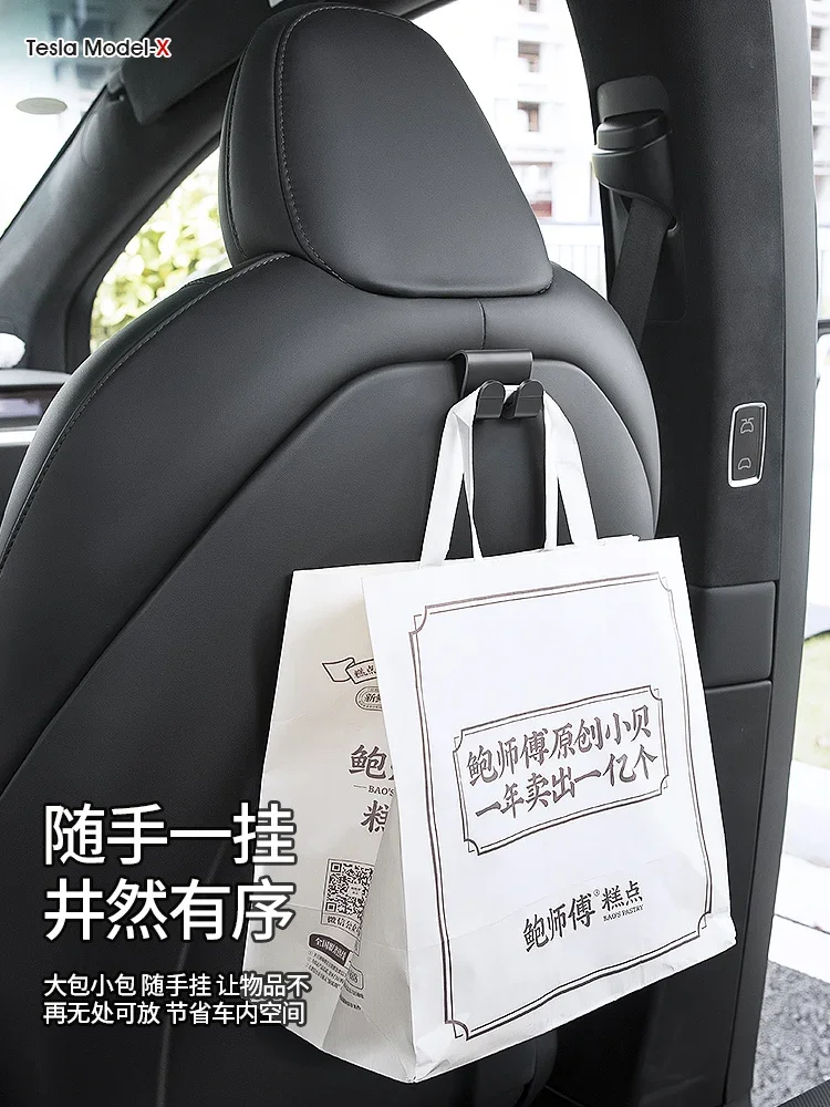 For Tesla Model X S 2023 Car Seat Back Hook Bag Holder Rear Seater Headrest Bag Organizer Hanger Hold Storage Interior Accessory