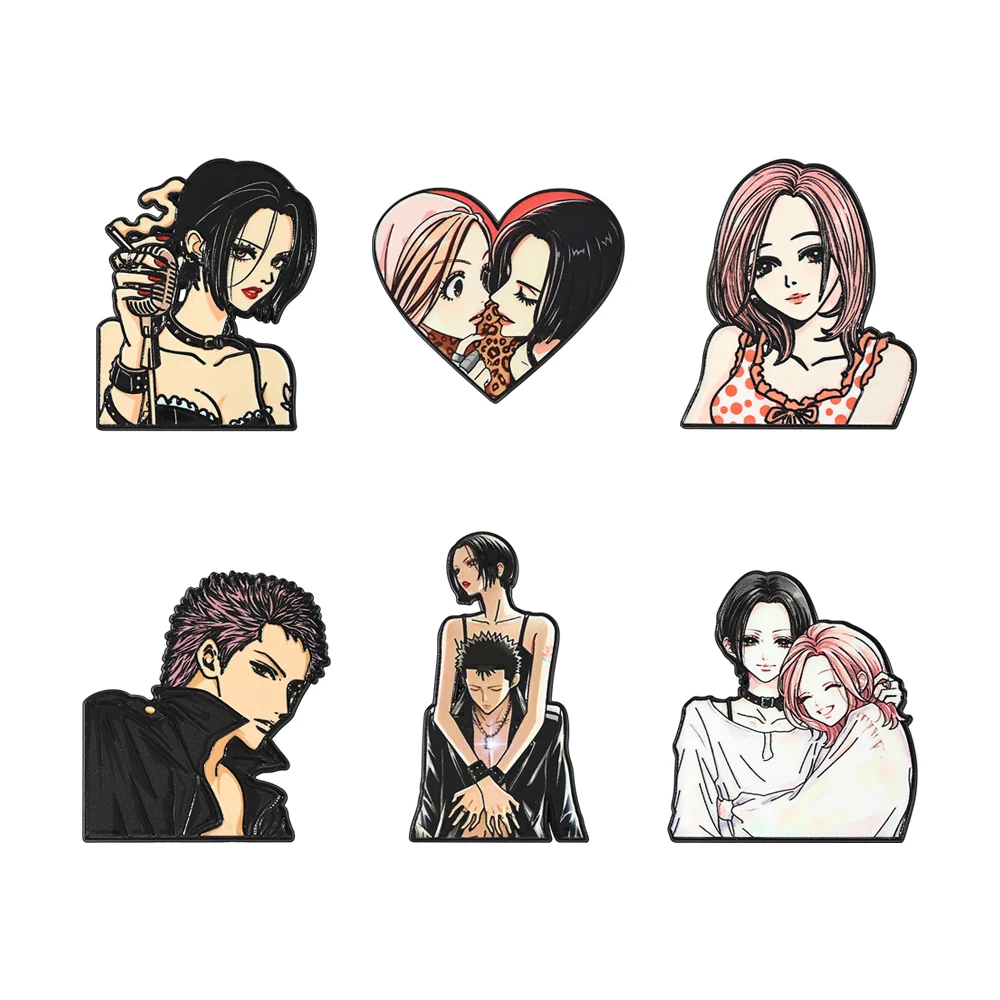 Vintage Punk Style Manga Girls Enamel Pin Set 6pcs Nana Alloy Lapel Brooches Badges Fashion Jewelry for Backpack Cosplay Gift