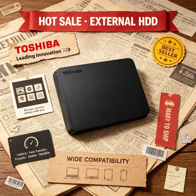 Toshiba Canvio Basics A3 2TB USB 3.0 External HDD Matte Black Portable Backup Storage for Home Entertainment Pro Max