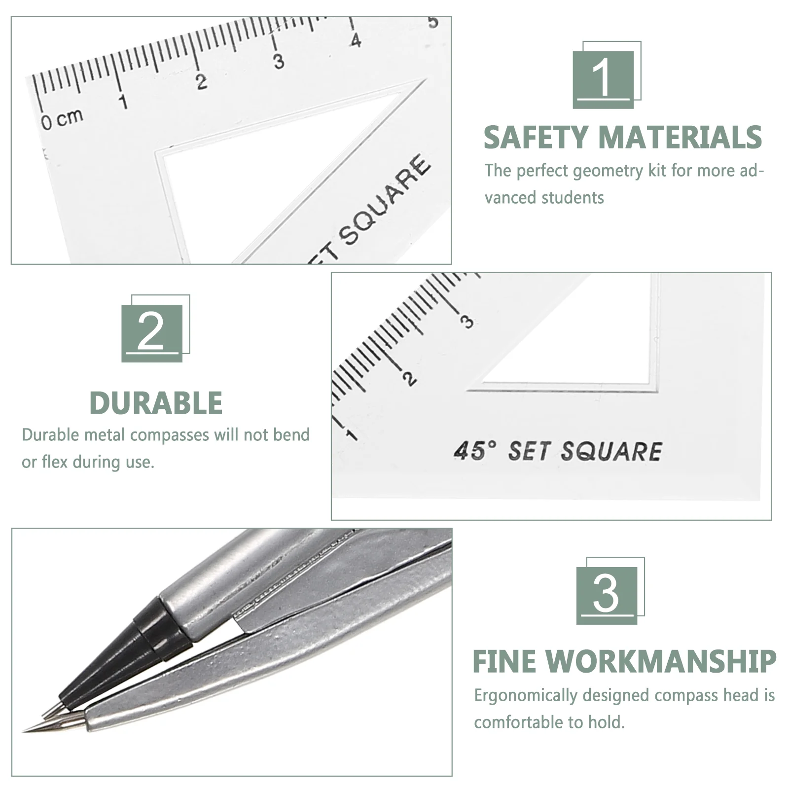 Geometria Desenho Tool Set com transferidor, compasso, divisor, Régua, Lápis, Chumbo, Borracha