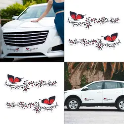 2PC Fashion Butterfly Flower Car Stickers Universal Scratch  Car Stickers Vinyl Car Side Decals Car Bumper Hood Decals