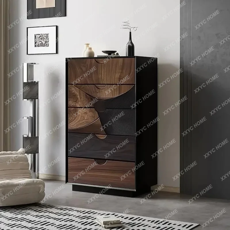 L Design sense walnut chest cabinet  minimalist villa living room solid wood, bedroom storage locker