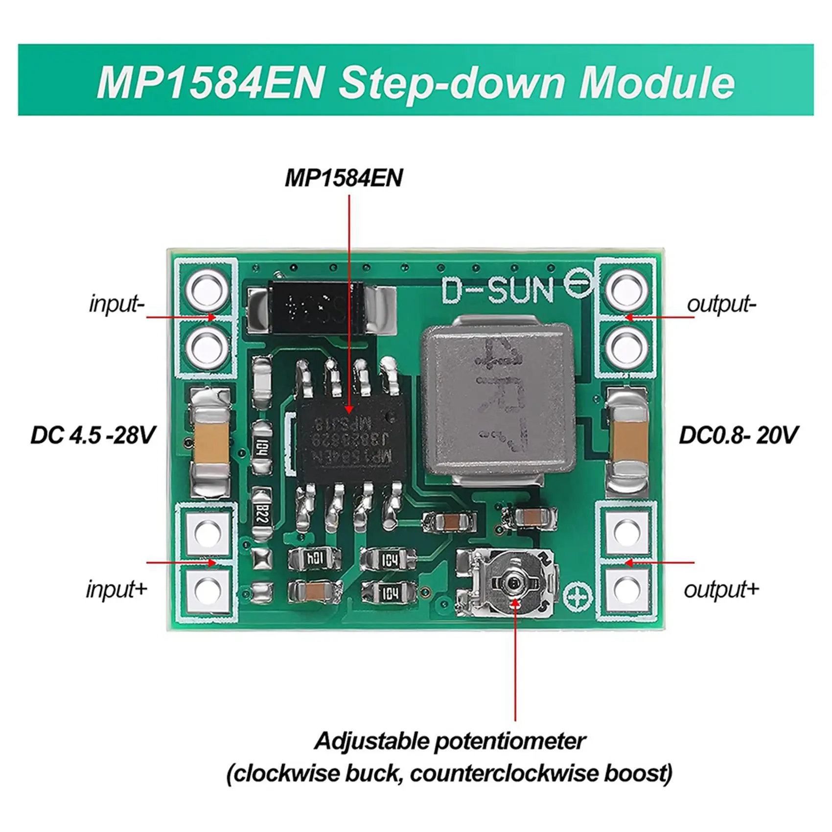 KYCOR-40 Pcs Mini MP1584EN DC-DC Buck Converter Adjustable Power Supply Module 24V To 12V 9V 5V 3V Reduced Voltage Regulator