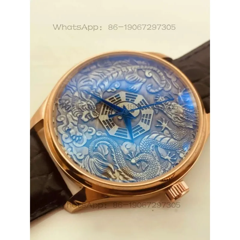 High Relief Blue Dragon White Tiger Gossip Dial Automatic Mechanical Watch Retro Style view 3