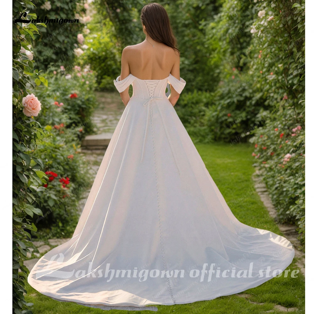 Lakshmigown Schulterfreies A-Linien-Hochzeitskleid mit Seitenschlitz, Prinzessinnen-Satin-Brautkleid, Rückenfreies Hochzeitskleid, Maßanfertigung – Detail 6