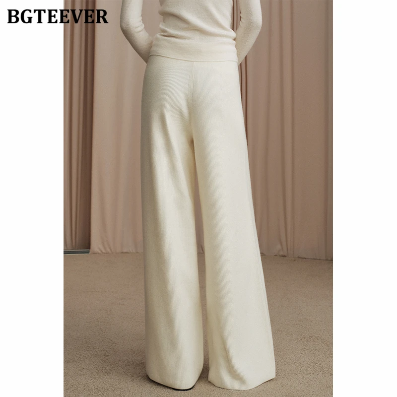 BGTEEVER Autumn Winter Loose Floor-Length Women Sweater Trousers Casual Elastic Waist Female Knitted Pants