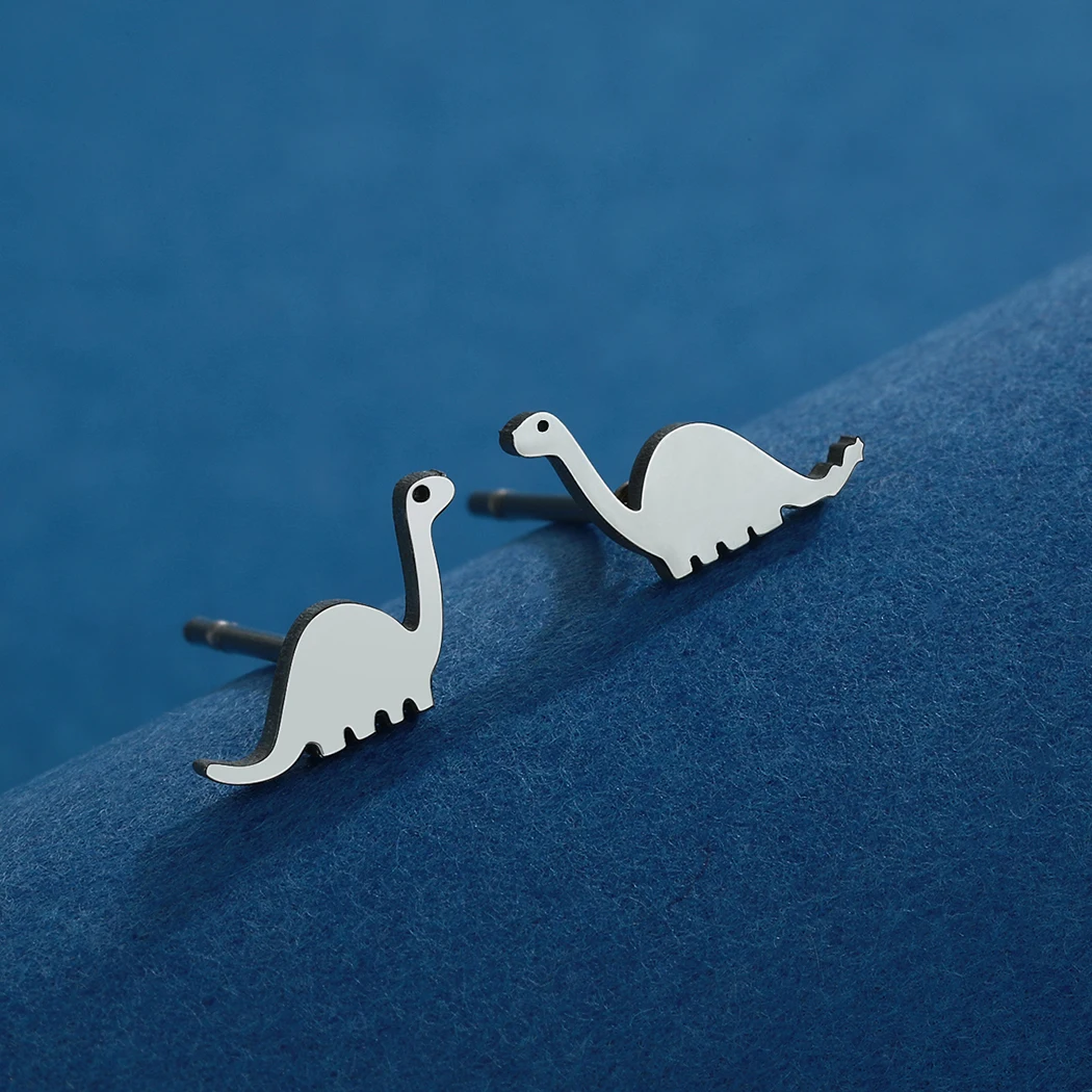 Kinitial Stainless Steel Dinosaur Stud Earrings For Women Vintage Punk Jewelry Animal Men Earrings Gift