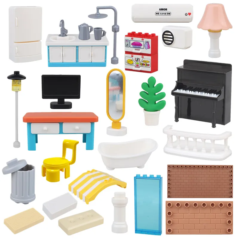 Grands décennie s de Construction, Meubles de Maison, Ustensile de Cuisine d'Nik, Pièces de Piano pour Chambre à Coucher, Baignoire, Jouets Compatibles Duploeed, Cadeau pour Enfant