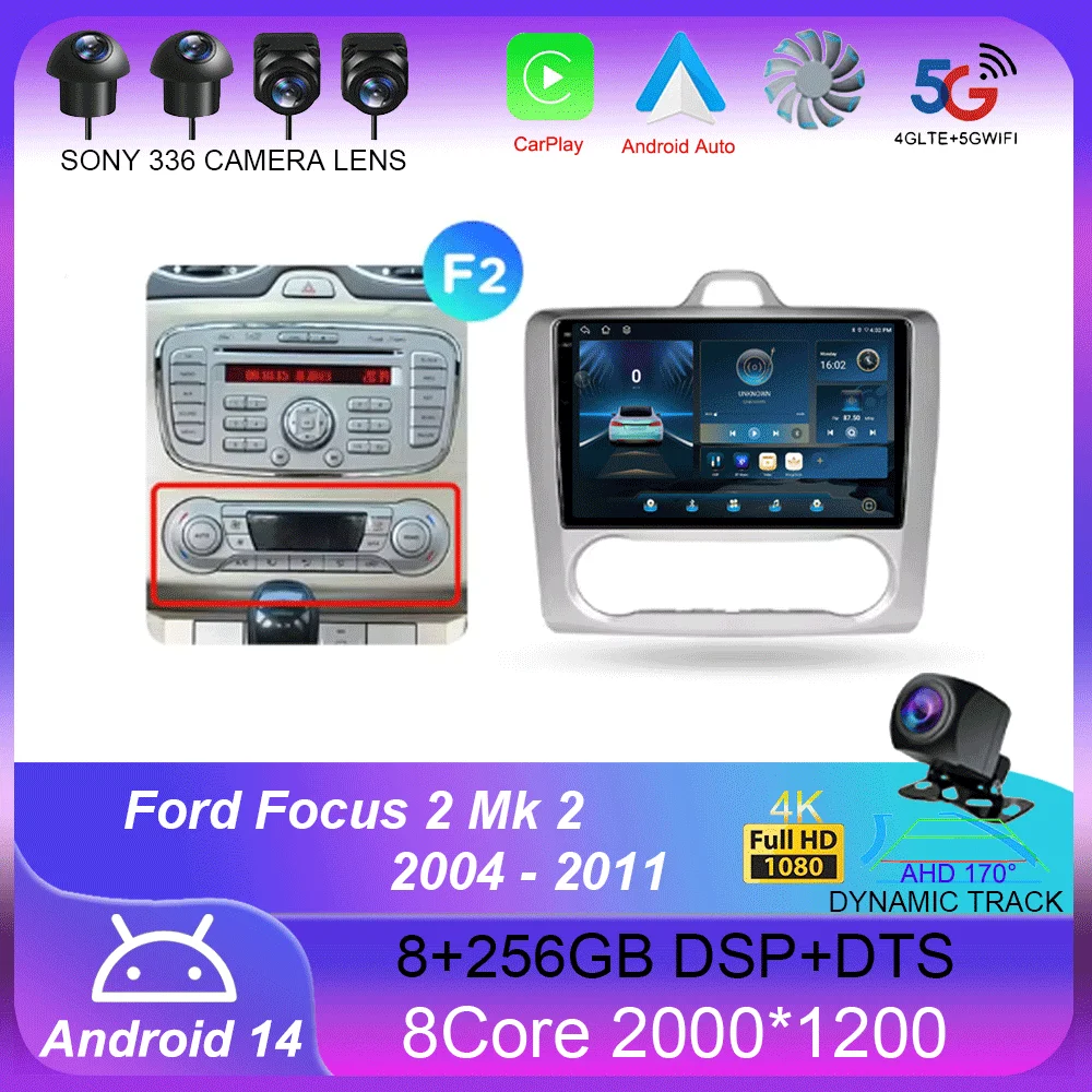 

For Ford Focus 2 Mk 2 2004 - 2011 Android 14 Carplay Auto 4G+WIFI GPS Car Radio Navigation Multimedia Video Player Stereo BT