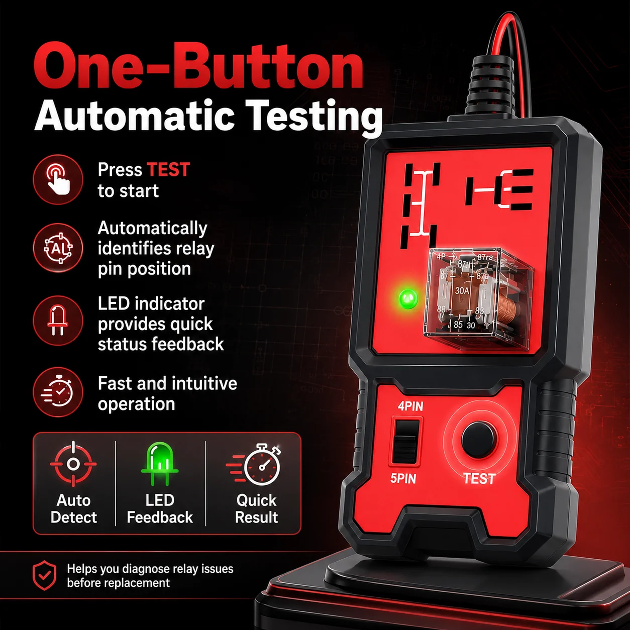 Led Indicator Light Car Battery Tester, Automotive Electronic Relay Tester, Universal Type, 12V, Without Battery