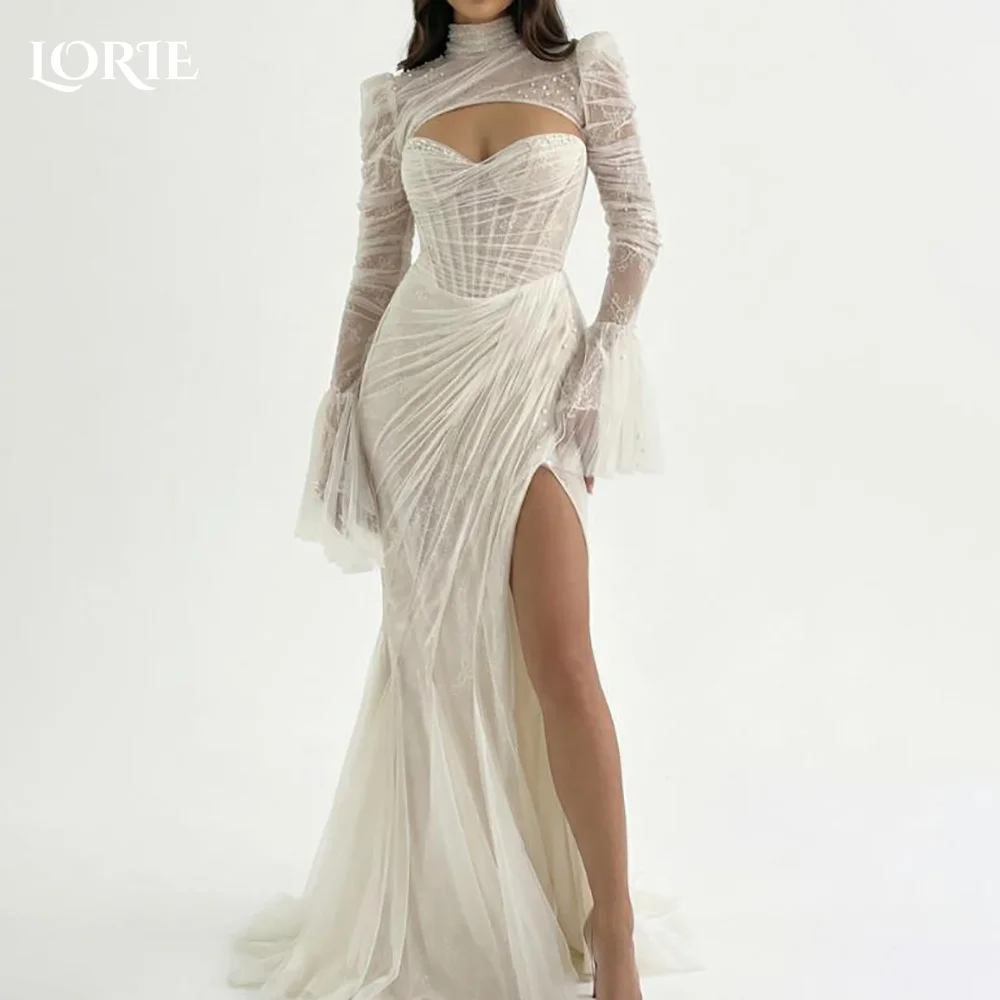 LORIE Applique Wedding Dress Off Shoulder Sweet 3D Flower A-LINE Prom Dresses Puff Sleeve Illsion Party Gown Customized Bridal
