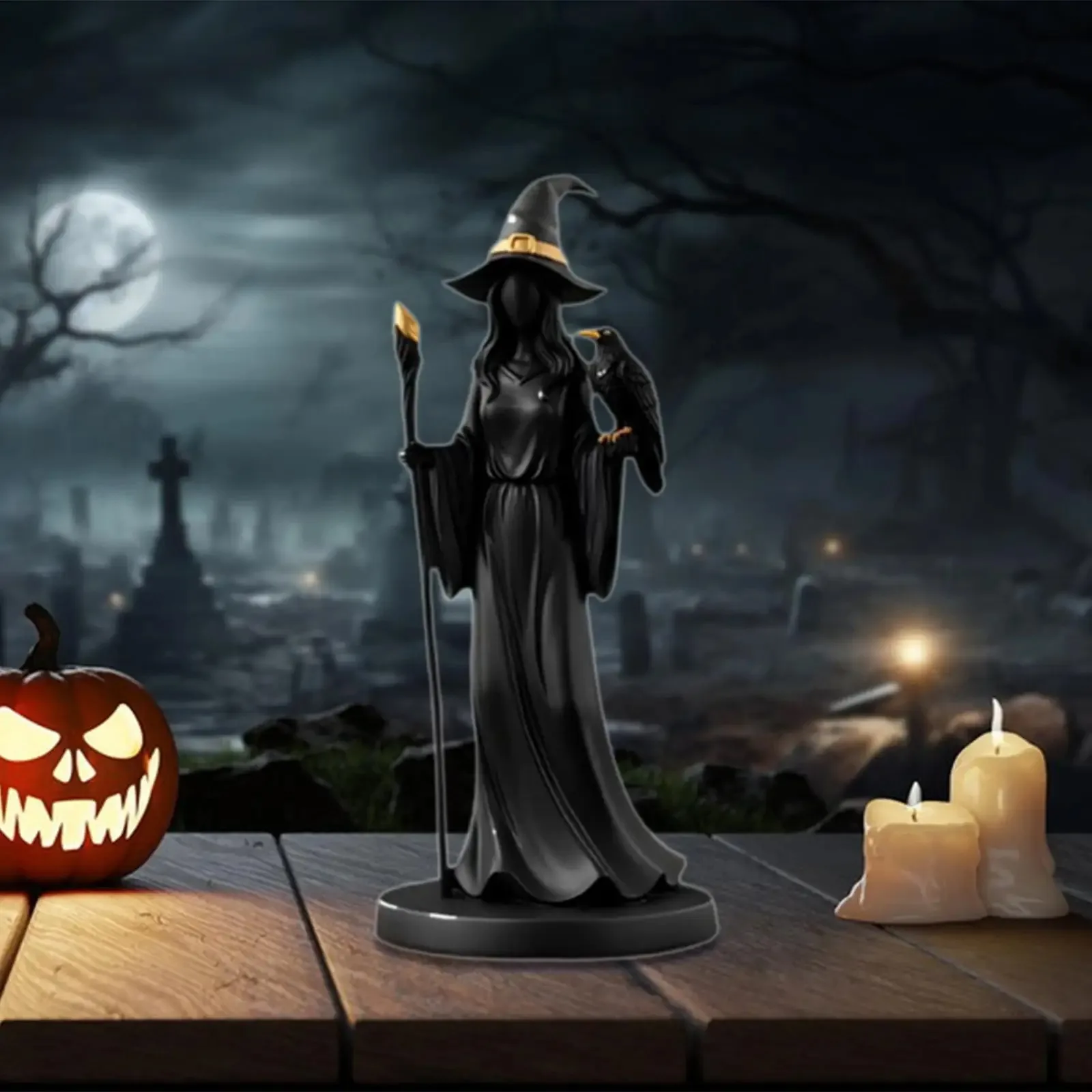 هالوين الساحرة تمثال الساحرة عقد الغراب عقد الصولجان تمثال الراتنج الحرفية القوطية الساحرة تمثال سطح المكتب هدية مزخرفة
