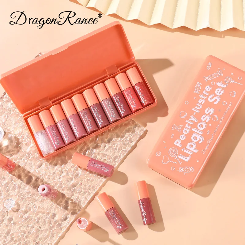 Dragon Ranee 10colors Orange Water Sample Lip Glaze Lipstick Set Moisturizing Lip Gloss Lip Gloss Dye Lipstick lovely set