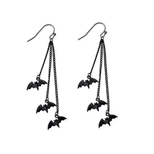 2024 New Halloween Black Bat Rotary Earrings Long Tassel Alloy Geometric Shaped Earrings Ladies Jewelry Gift