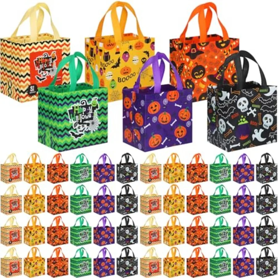 Pcs Halloween Tote Bags Bulk Gift Bags Candy Goodie Packaging with Handles Non Woven Packaging for Halloween Party
