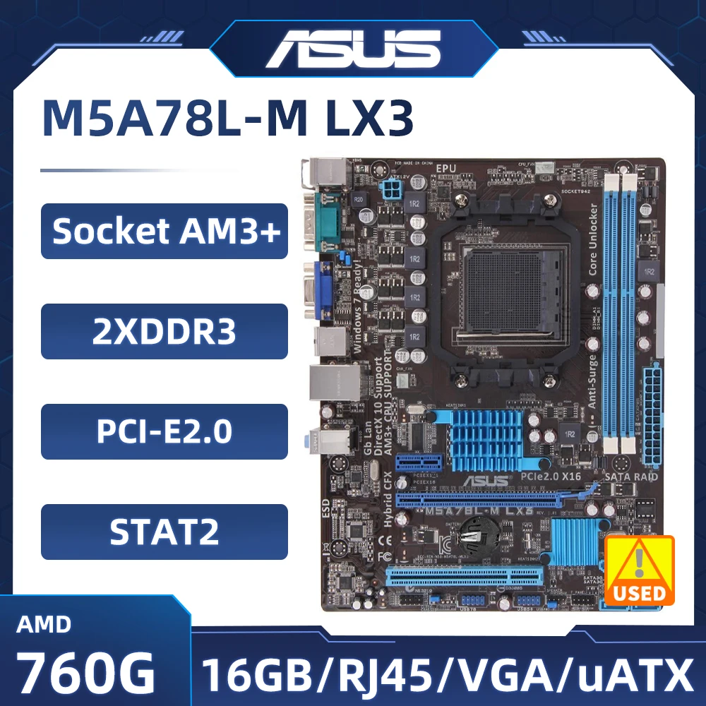 ASUS M5A78L-M LX3 Motherboard  Socket AM3+ AMD 760G DDR3 16GB  PCI-E 2.0PCI-E 2.0 VGA SATA II USB2.0 support  FX-6300 cpu