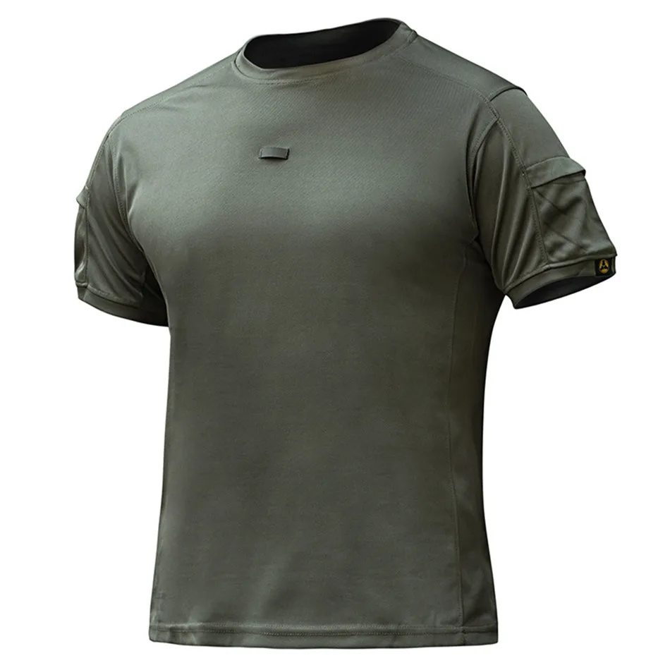 Camiseta de manga corta de secado rápido con cuello redondo para hombre, camisa táctica de verano con bolsillo, ropa deportiva para exteriores, camiseta para correr y senderismo