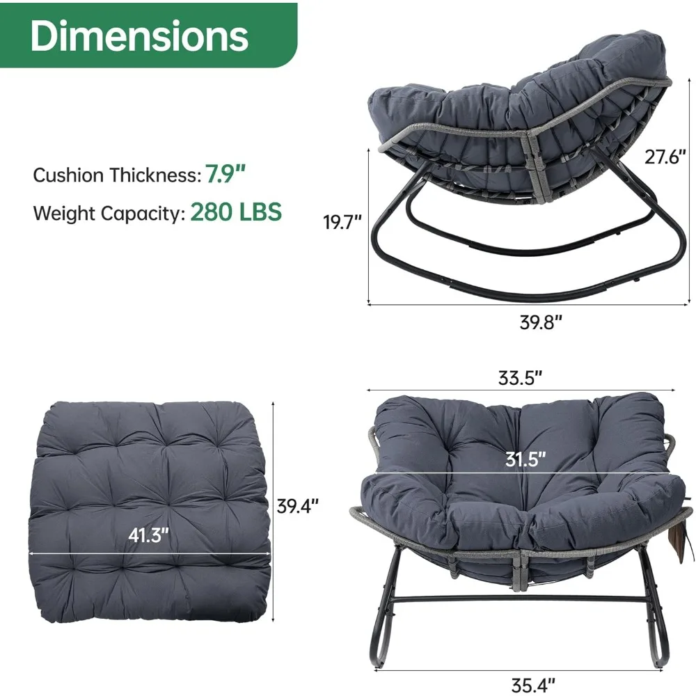 كرسي هزاز باباسان خارجي، كراسي هزازة داخلية كبيرة الحجم مع وسادة وجيوب جانبية قابلة للإزالة، بيضة الروك C