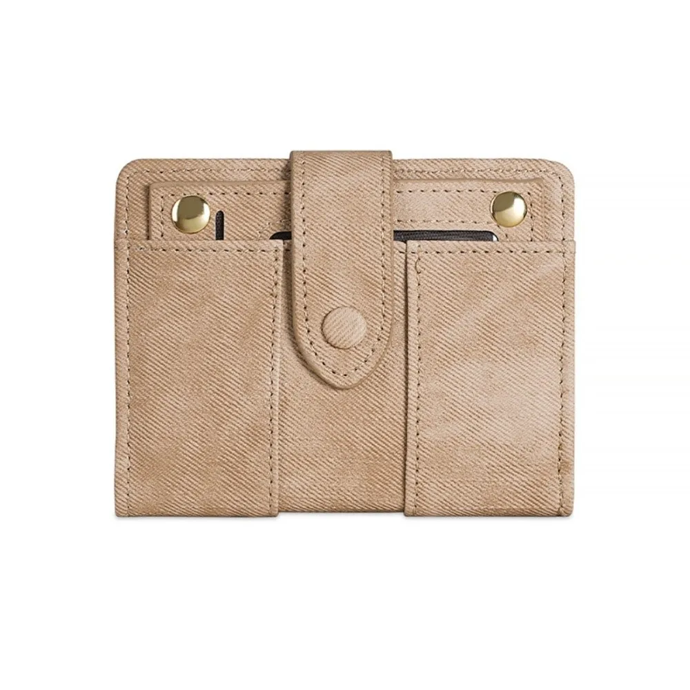 New PU Leather Bifold Wallet Snap Closure Denim Texture Card Holder Wallet Compact Size Zipper Pocket Short Purse Travel