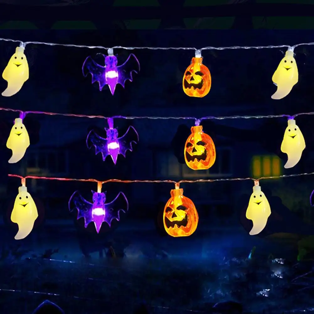 Halloween Lights 10ft 20 LED wodoodporny dyniowy nietoperz łańcuchy świetlne zasilanie bateryjne 8 trybów bajkowe oświetlenie z zegarem na Halloween