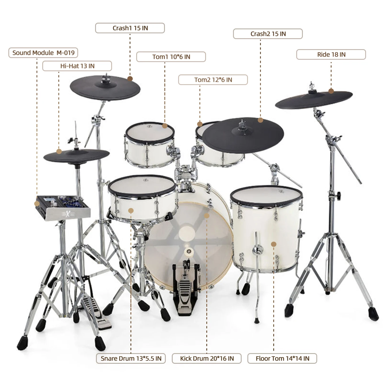 HXM XD-2000-KM White Color Acoustic Feeling Electronic Drum Set Factory Direct Sales Drum Electric Drum Set Professional