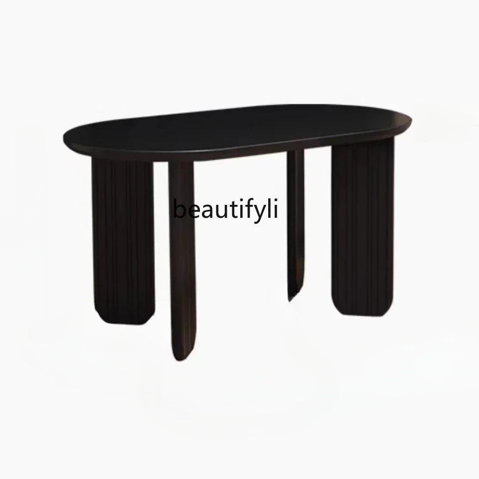 Dining Table Small Apartment Solid Wood Large Dining Table Modern Minimalist Dining Table 6 People Black