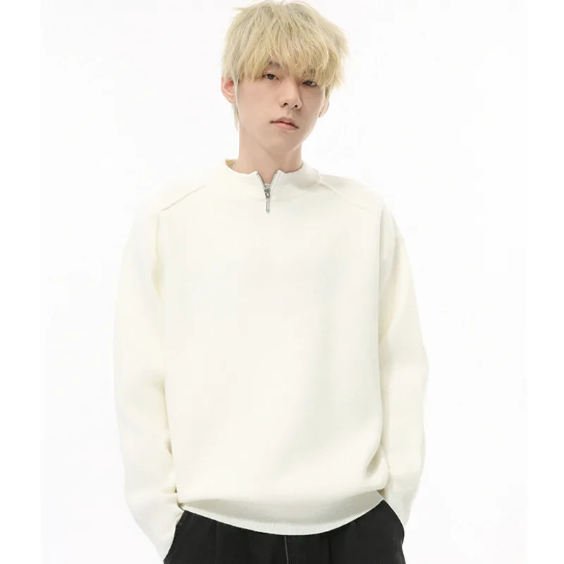 SYUHGFA Korean Style Men's Sweaters Half Turtleneck Solid Color Knitting Casual Pullovers Loose Male Trendy 2024 Winter