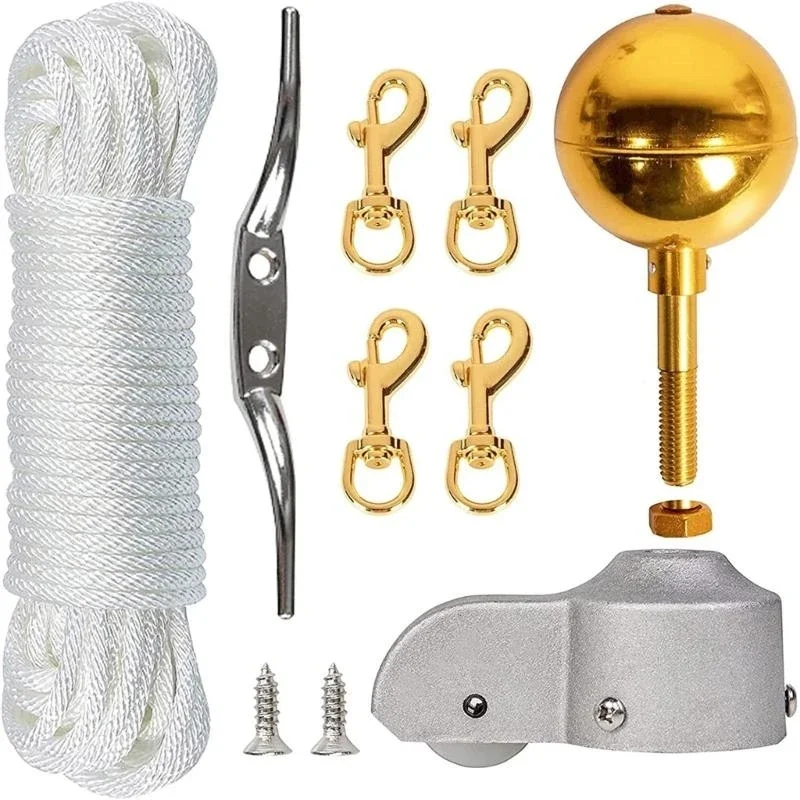 3Inch Aluminum Alloy Flagpole Ball with Locking Nut & 2Inch Pulley Nylon Flagpole Truck for 1.6-2Inch Outdoor Flag Poles