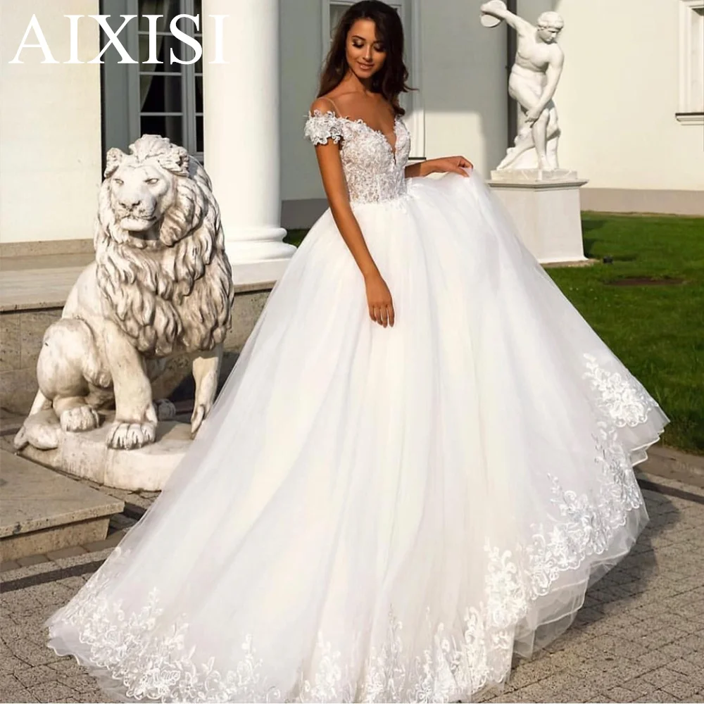 

Summer Wedding Dresses Appliques Lace Vestidos De Novia V Neck Off The Shoulder Woman Gorgeous Robe de mariee 2022