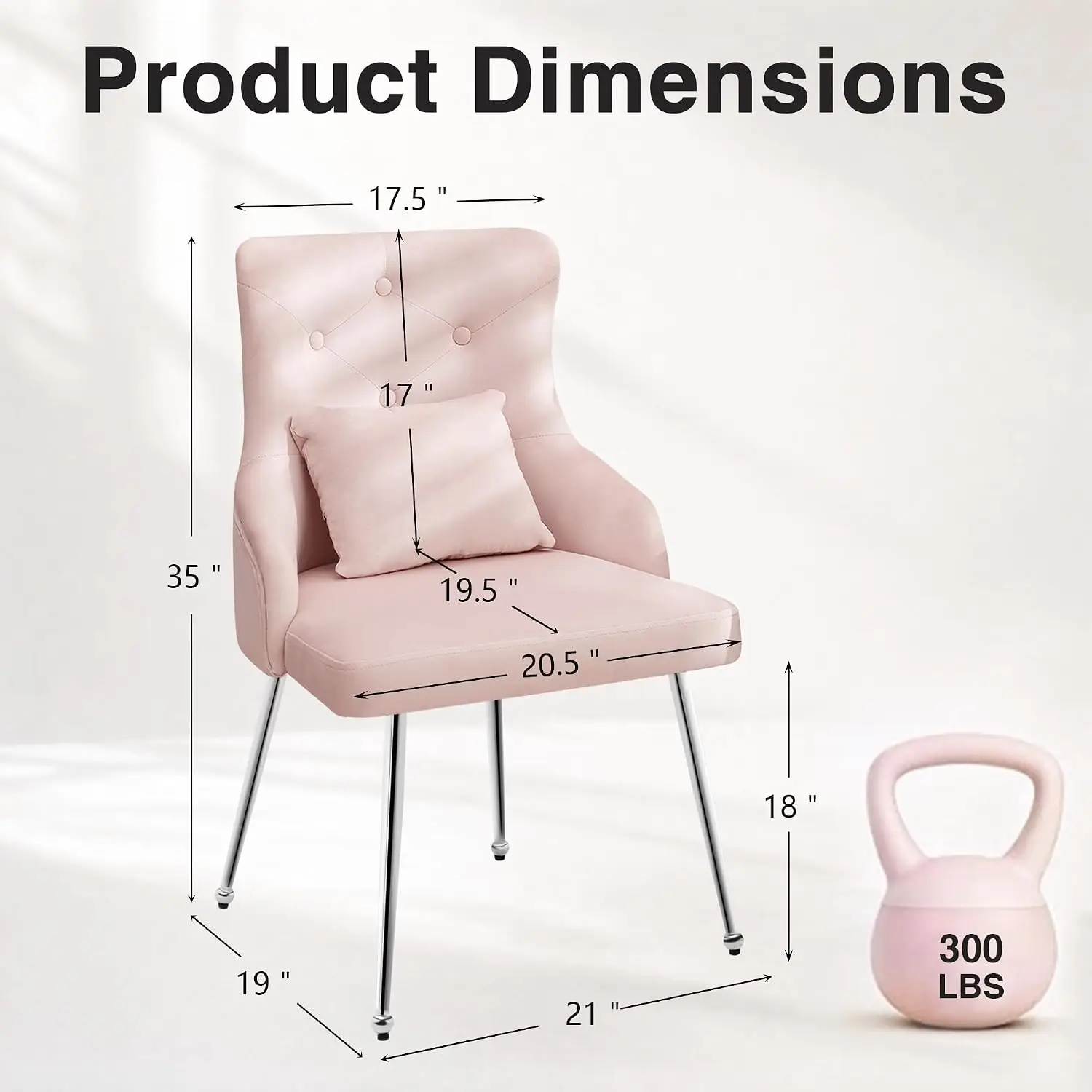Velvet Vanity Chairs with Back, Upholstered Makeup Chair No Wheels with Metal Legs & Lumbar Pillow for Living Room/Makeup Room