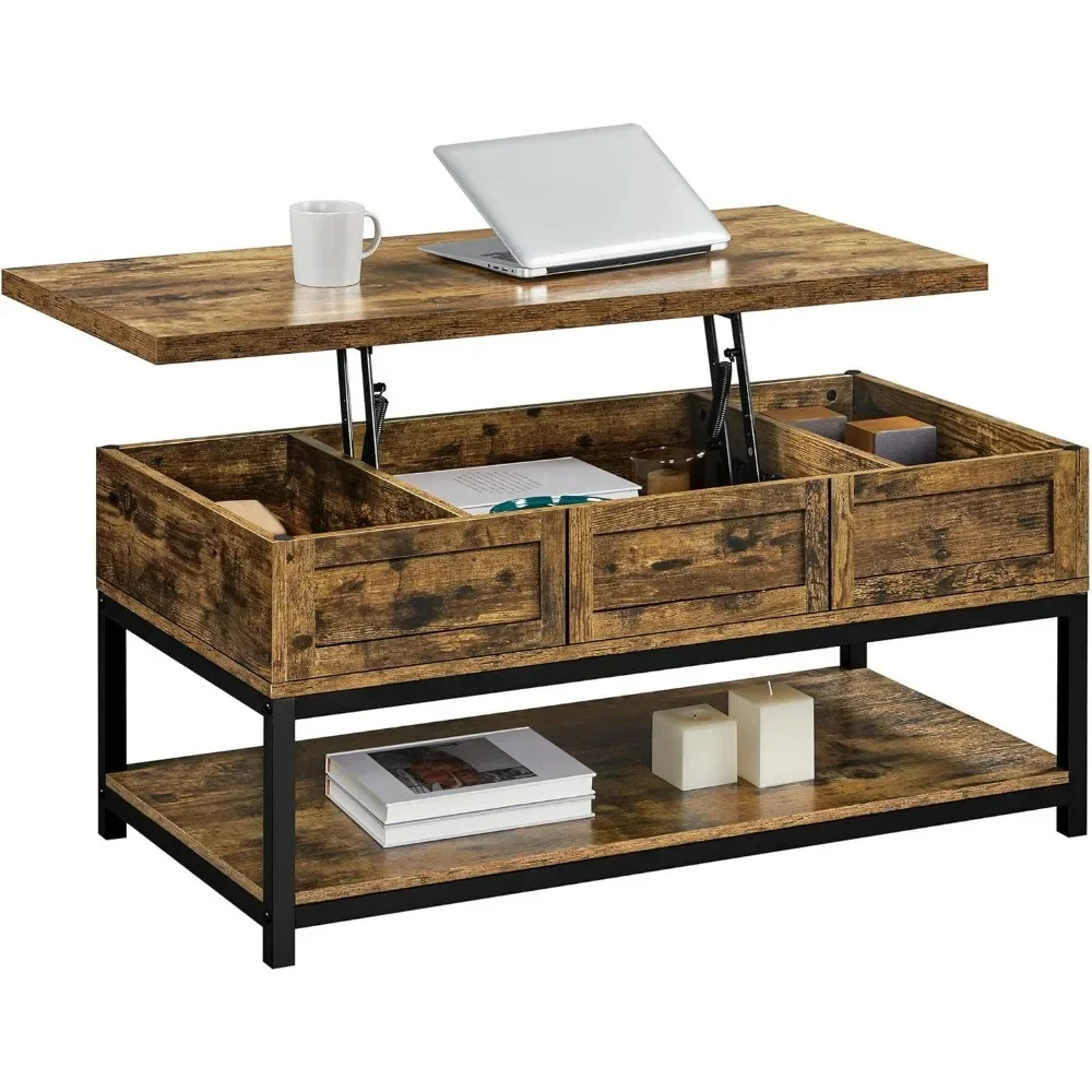 Coffee Table,40in Lift Top Coffee Table,Rustic Industrial Lift Up Center Table with Storage Compartments & Shelf for Living Room