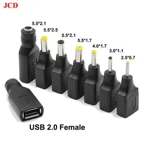 JCD 2 uds 5,5*2,1/3,0*1,1/3,5*1,35/4,8*1,7mm conector macho a USB 2,0 tipo A conector hembra conector DC adaptador de enchufes de alimentación de 5V