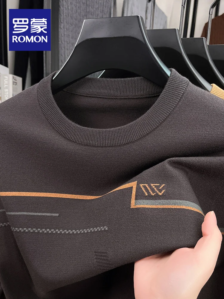 

Мужской вязаный свитер с длинным рукавом, повседневный, с круглым вырезом, в полоску, теплый, модный, осенняя новинка, удобный крой