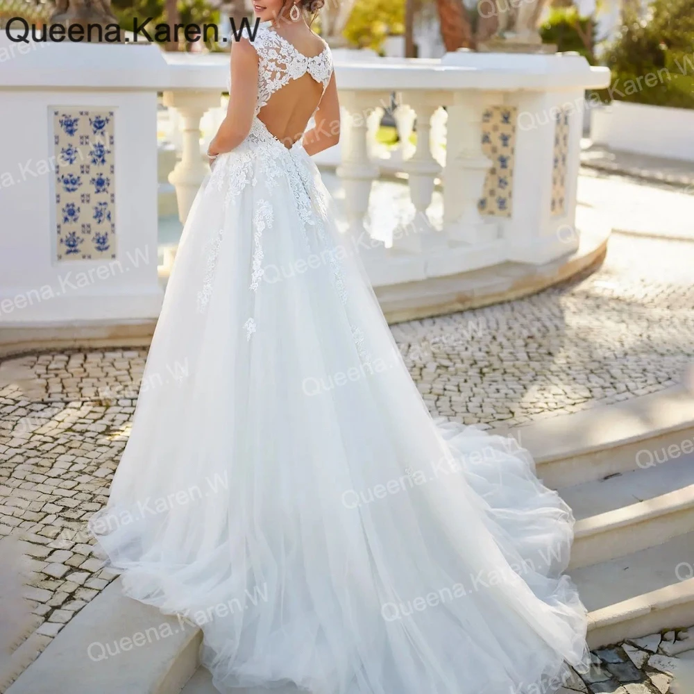 Vestido de novia elegante de línea A, vestido de novia con apliques de encaje y hombros descubiertos, vestido de novia de corte A para boda