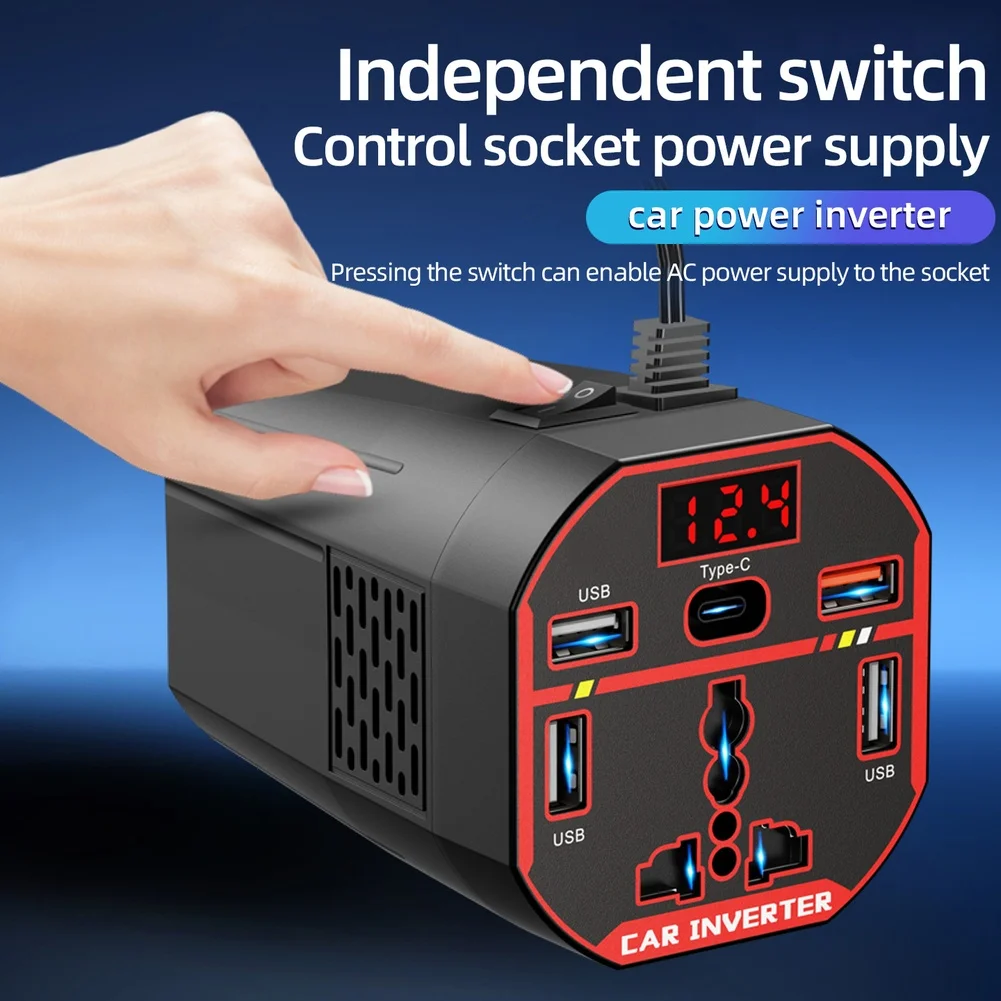 

12V 24V DC to 220V AC Power Inverter for Automotive Use with .0 Fast Charging Ports and LCD Battery Status Display