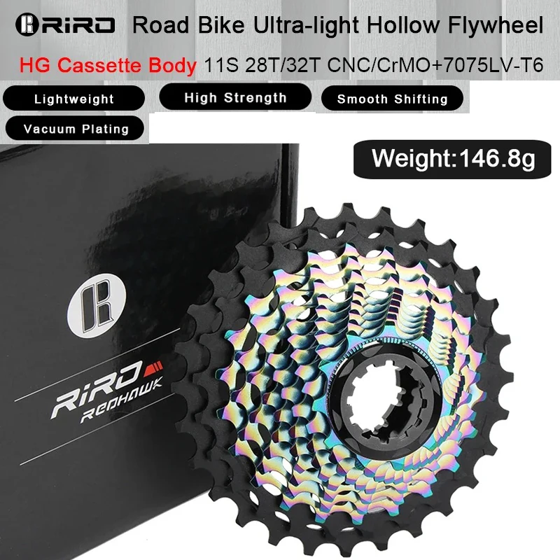 RIRO-Roue libre ultra-légère pour vélo de route, volant d'inertie creux, placage sous vide, cassette HG, pignon de vitesse 11, 12, 146g, 11S, 12 S, 28 T, 32 T, 34T