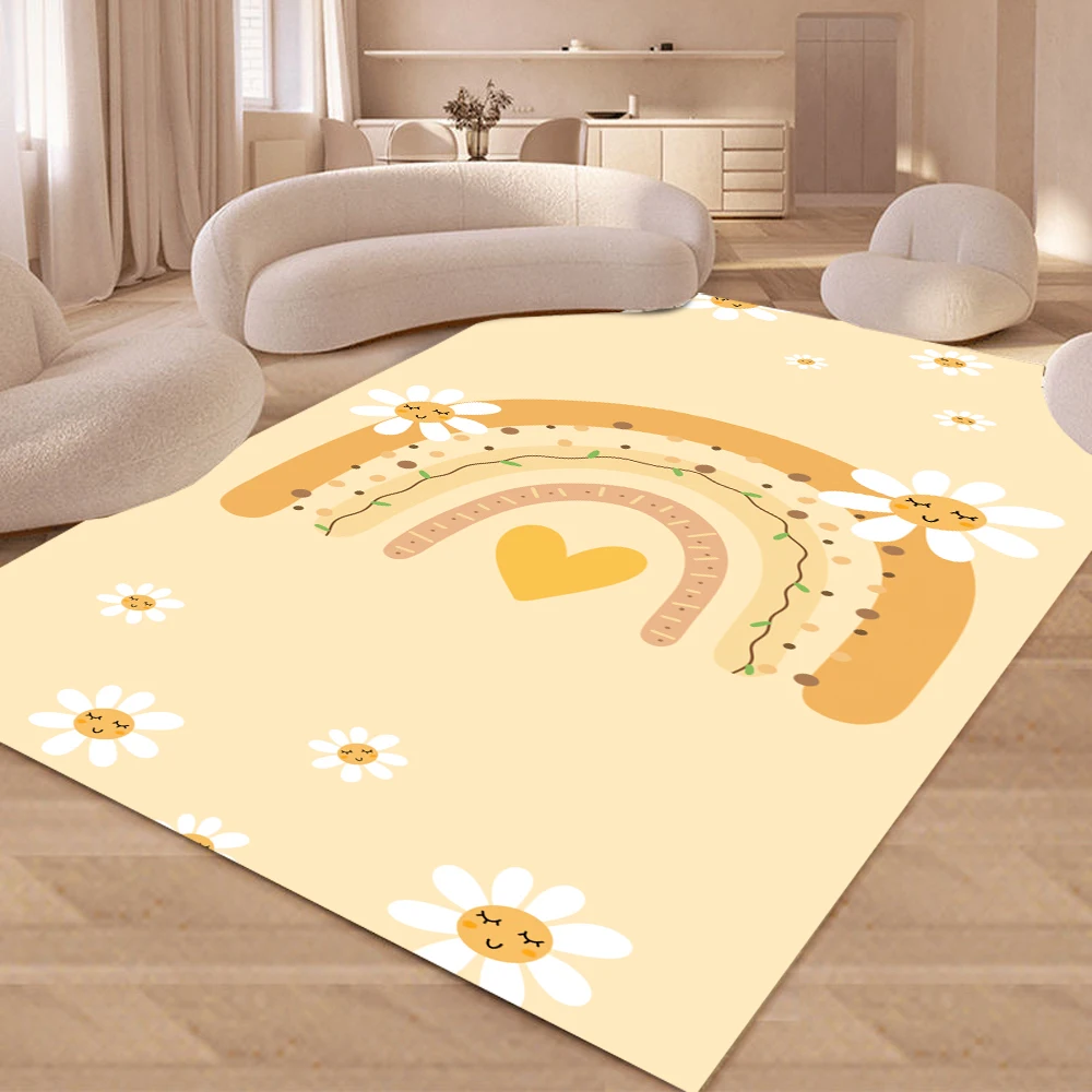 Pastel Rainbow Carpet Kids Room Rug Mat with Heart Flower Pattern for Living Room Bedroom Home Decoration Home Bedroom Decor