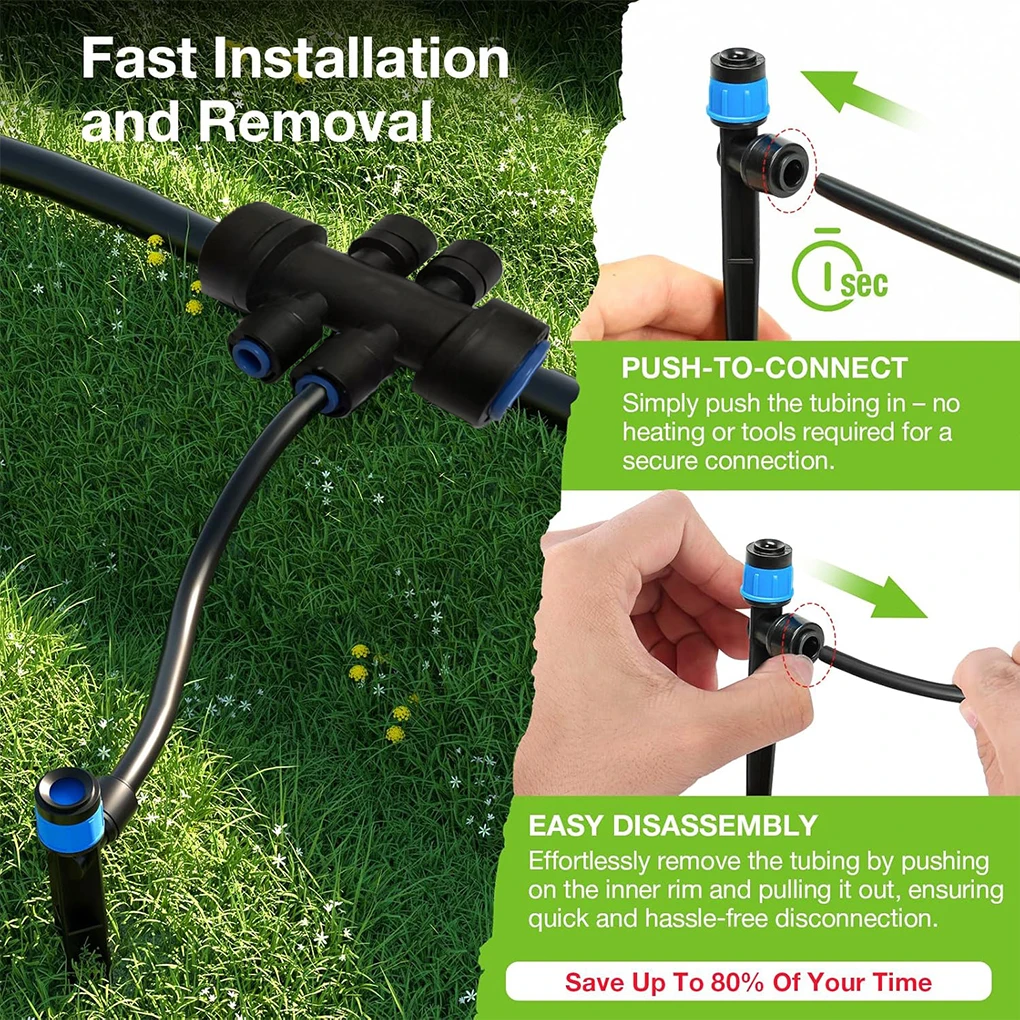 Black Effective Drip Irrigation System With 75FT Tubing And Adjustable Drip Heads Tailored For Unique Garden Needs Spray