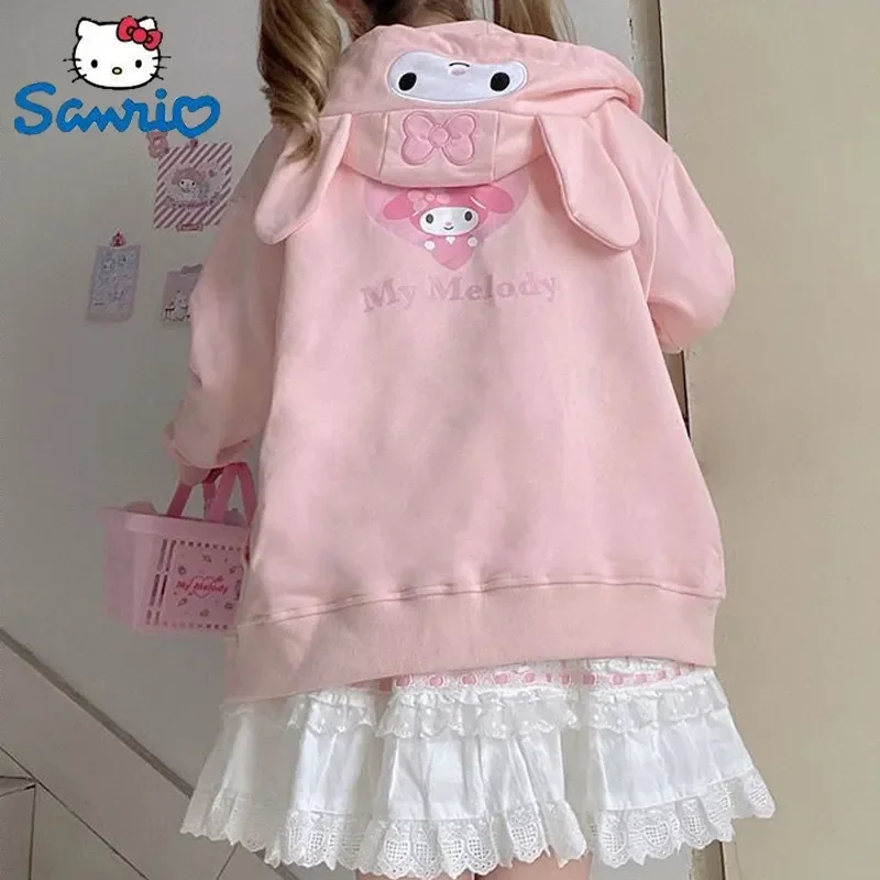 Sanrio Kuromi Cinnamoroll My Melody Sweater Pompom Purin Lolita Coat Girl Women Hooded Spring Autumn Thin Style Warm Cosplay