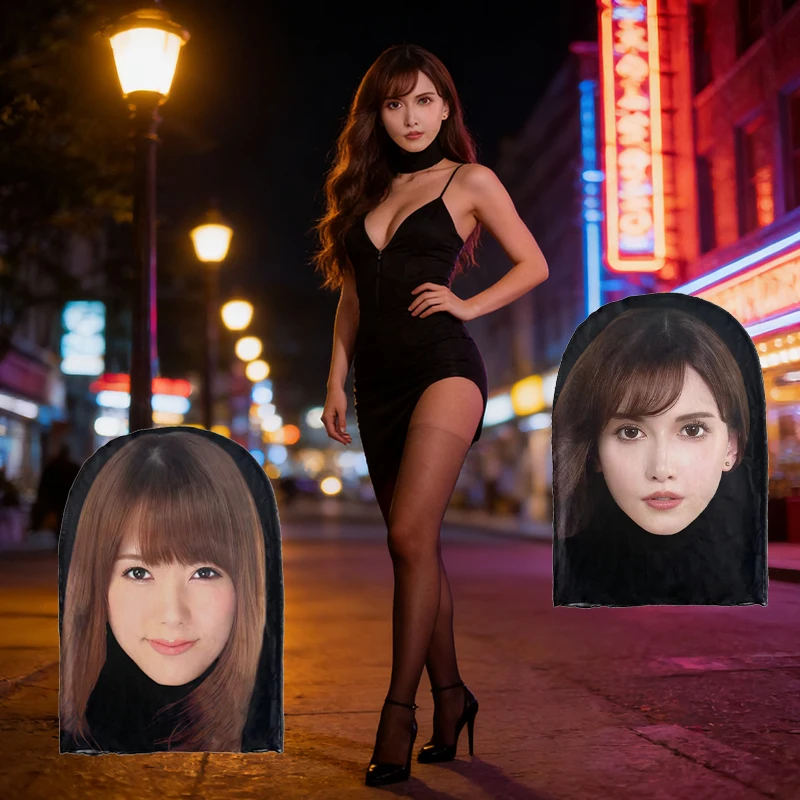 Japanische Schauspielerin 3D-Simulations-Gesichtsmaske Lustiges Rollenspiel Elastische Netz-Kopfbedeckung Karnevals-Party-Requisite Atmungsaktiver Sonnenschutz – Detail 3