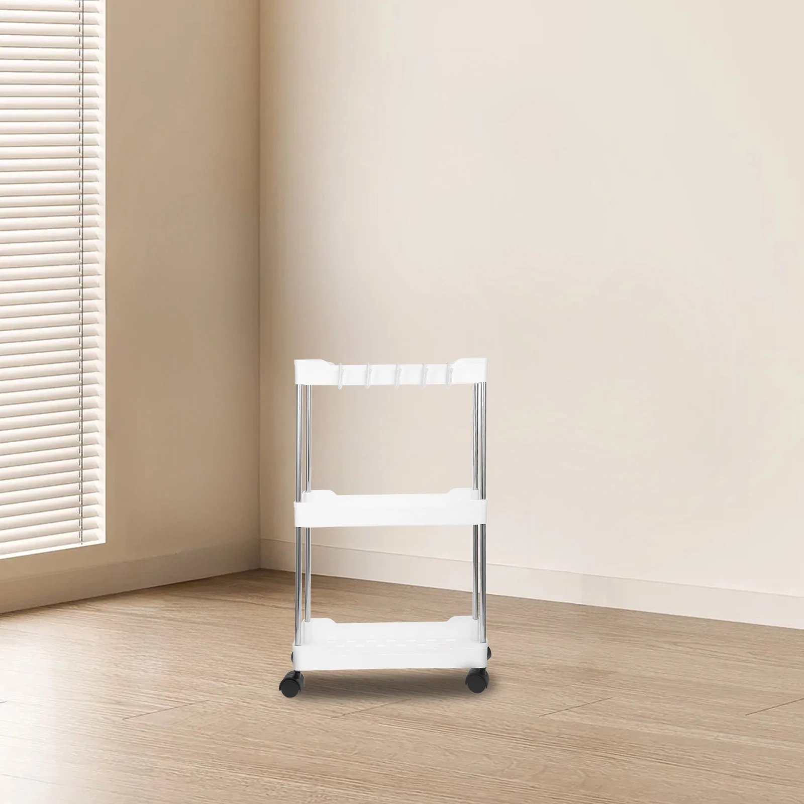 Trolley Rack Storage Shelf Rolling Organizer Cart Kitchen Fall The Ground White Pp