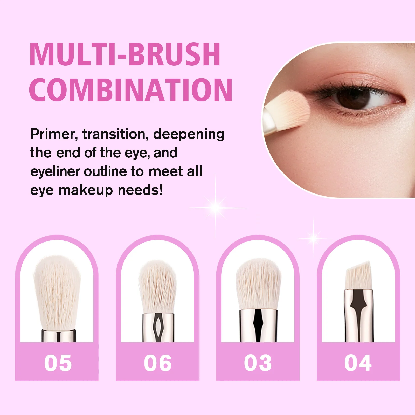 LOCKCUTE Juego de 4 brochas para sombra de ojos, cerdas premium respetuosas con la piel para mezclar, delineador y arrugas, juego de herramientas de maquillaje con apariencia fácil de los ojos