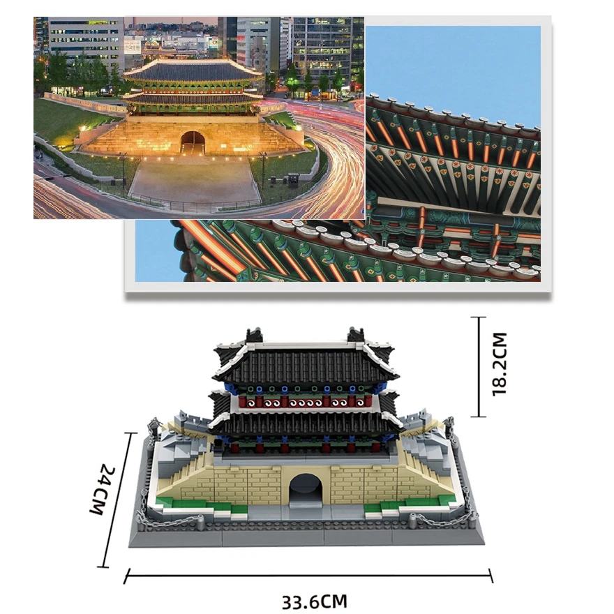 Model City Architecture The Chongli Gate,Seoul South Korea Symbol Street View Building Blocks Set Bricks Assembled Bricks Toys