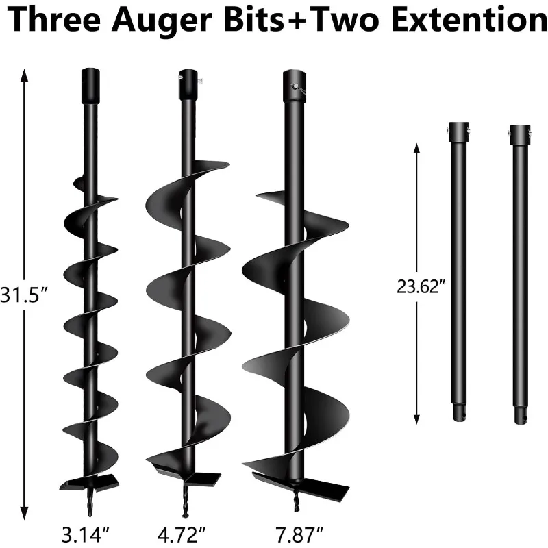 حفار ثقب آخر 72cc ثنائي الأشواط يعمل بالغاز البنزين مع قضبان تمديد (24) بوصة و24 بوصة) + 3 لقم ثقب (3 بوصة 5 بوصة و8 بوصة #2