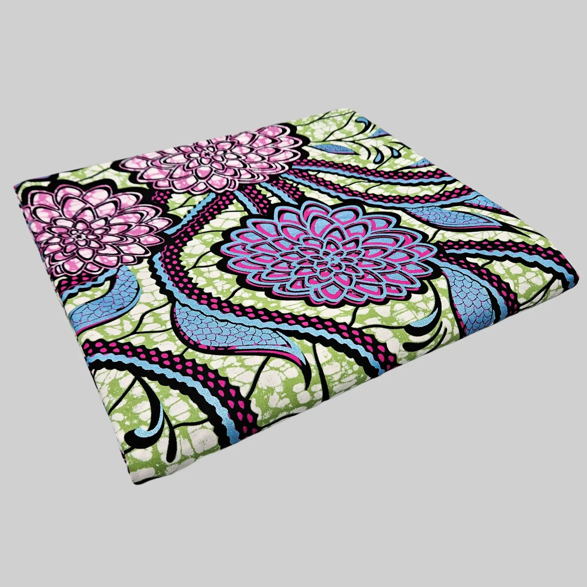 46Inch Wide 6Yards Long Floral Printed Cotton African Wax Fabric Blue Green Batik Fabric for DIY Sewing Dress Cushions R2895 view 5