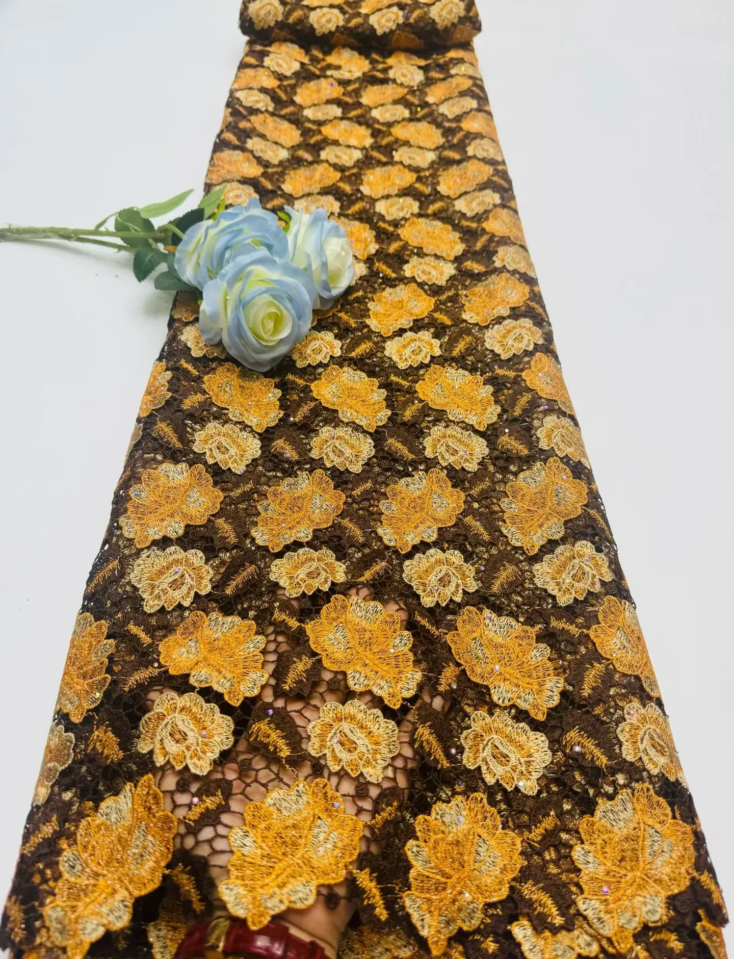 2026 African Shiny Stones Chiffon Lace Fabric High Quality French Nigerian Tulle Lace Fabric For Women Party Dress 5y Hm238-1