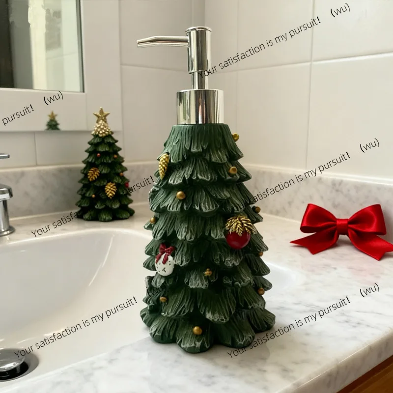 

Resin flocking Christmas tree lotion bottle press sub-bottle bathroom high-value macaron soap dispenser