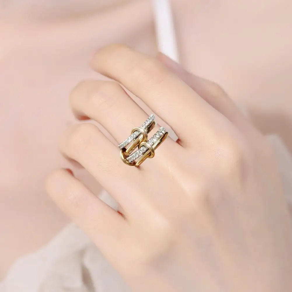 Mixed Metals Ring Trio Multi-layered Cubic Zirconia Women’s Stackable Ring Electroplated Stainless Steel Finger Jewelry Party
